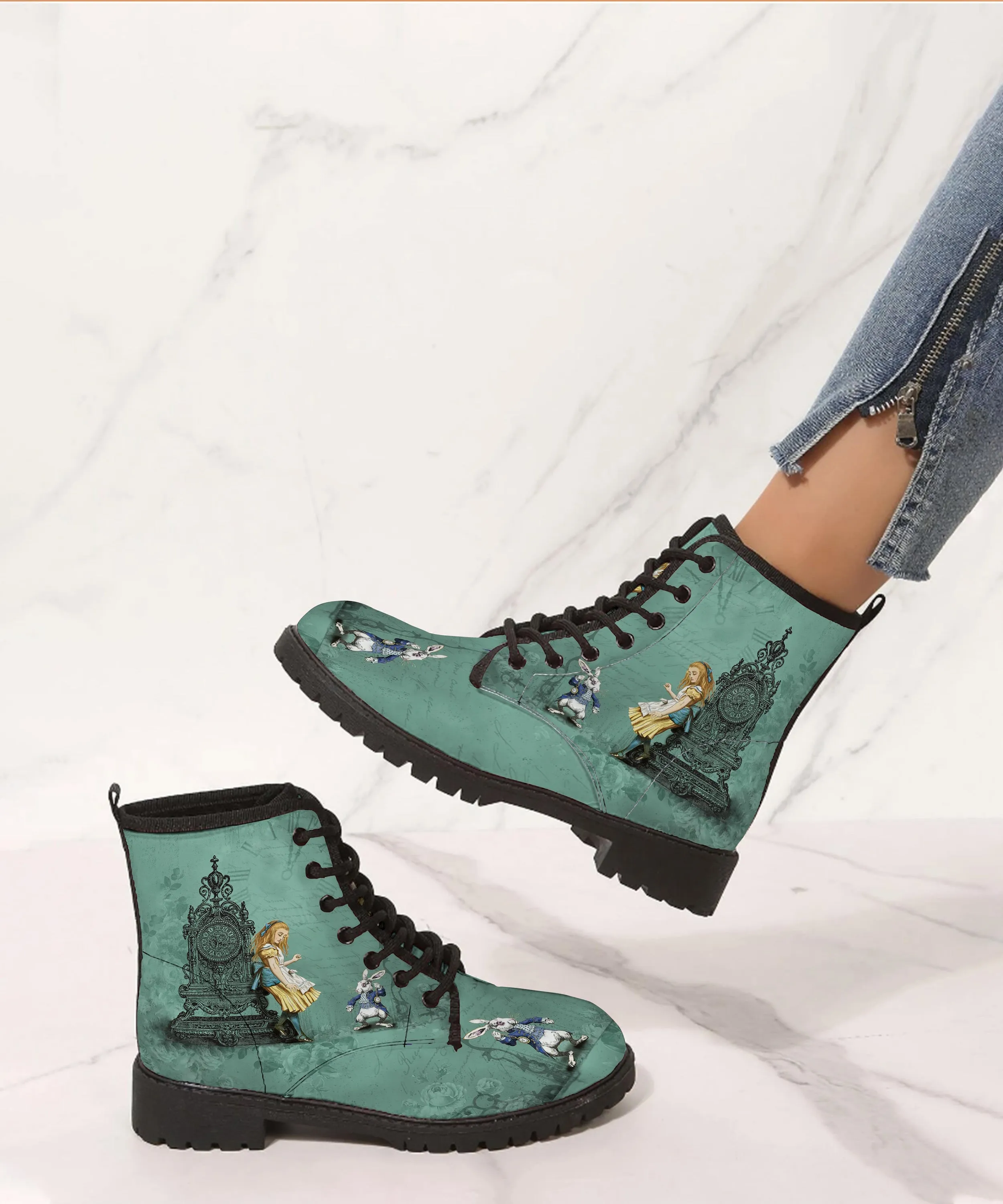 Alice and the White Rabbit #1 Women's Vegan Leather Combat Boots