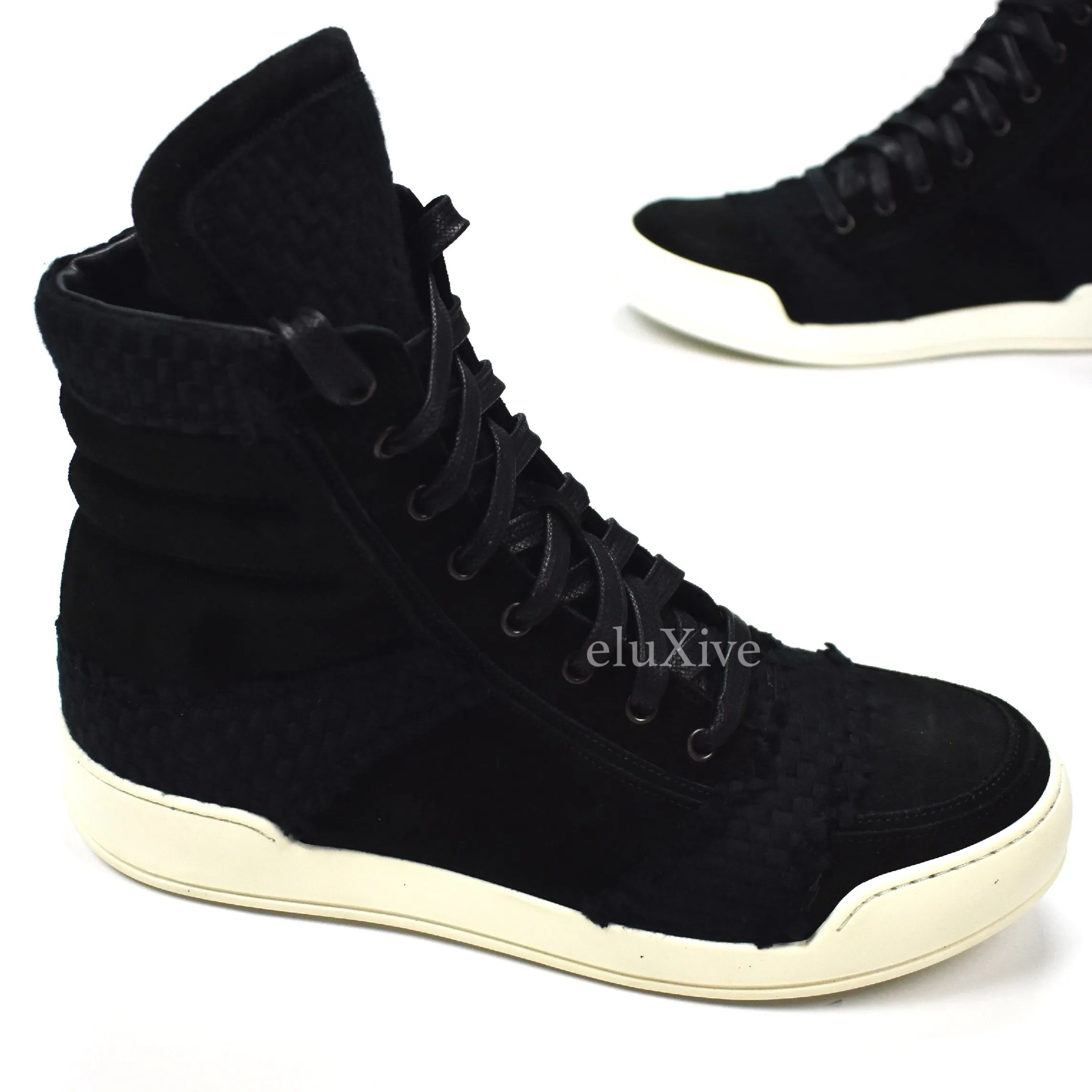 Balmain - FW13 Black Basket Woven Suede Sneakers