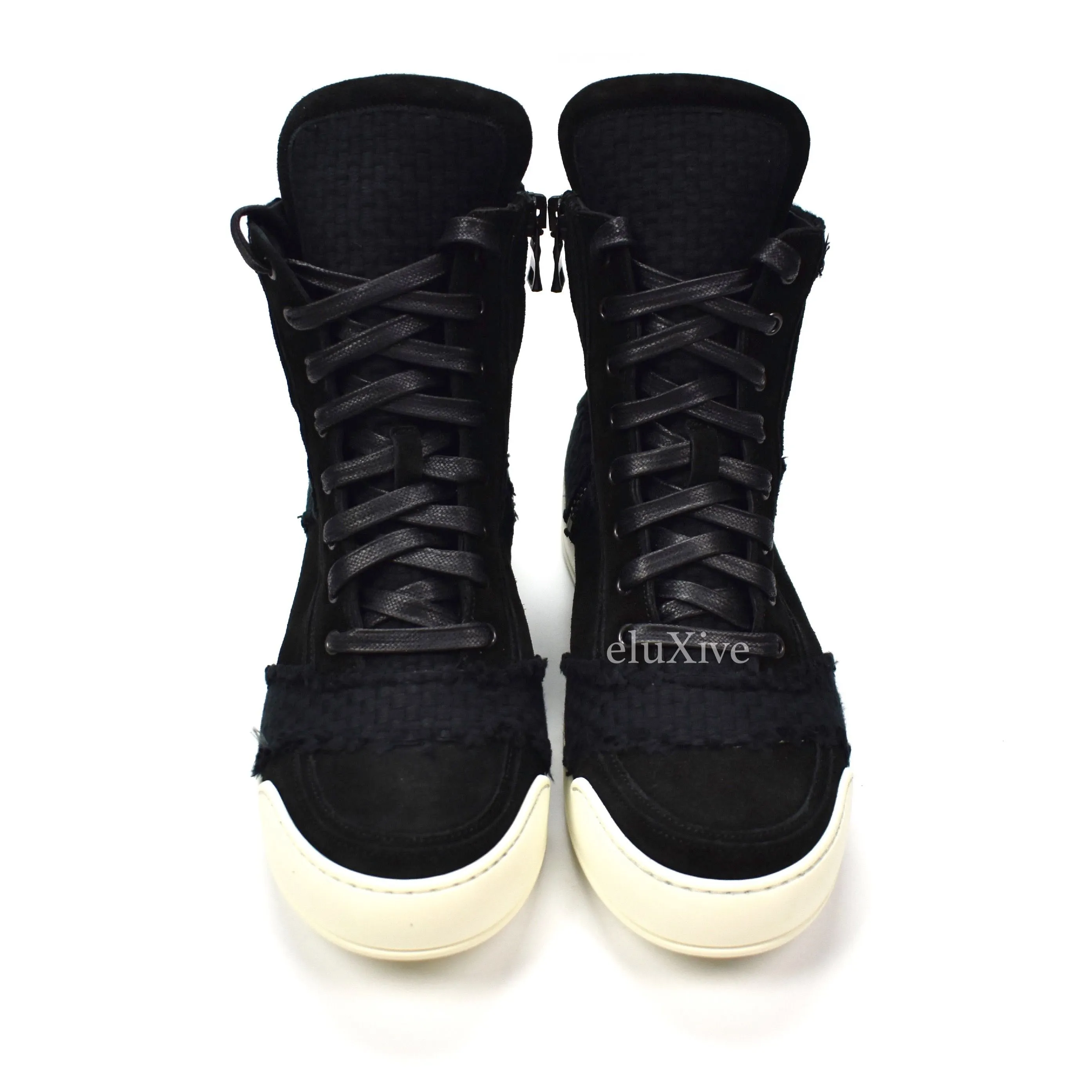 Balmain - FW13 Black Basket Woven Suede Sneakers