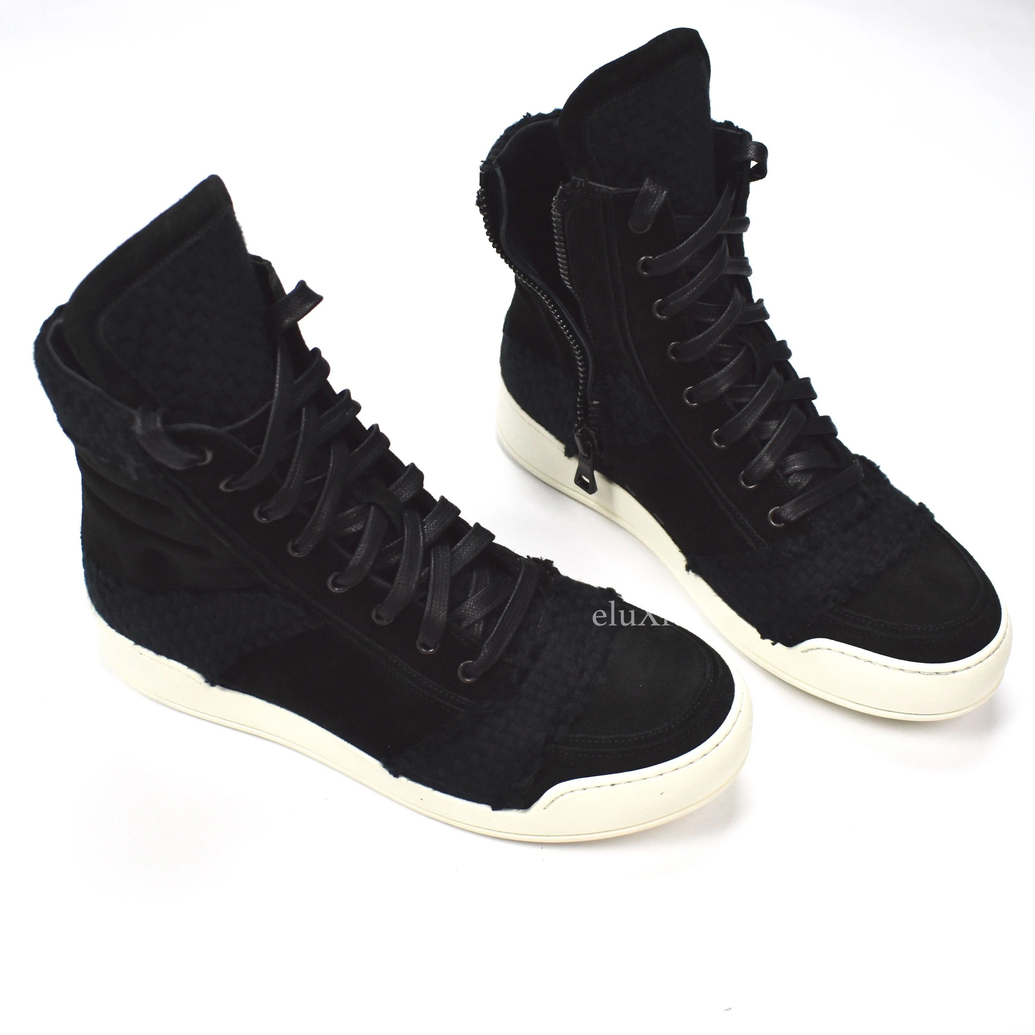 Balmain - FW13 Black Basket Woven Suede Sneakers