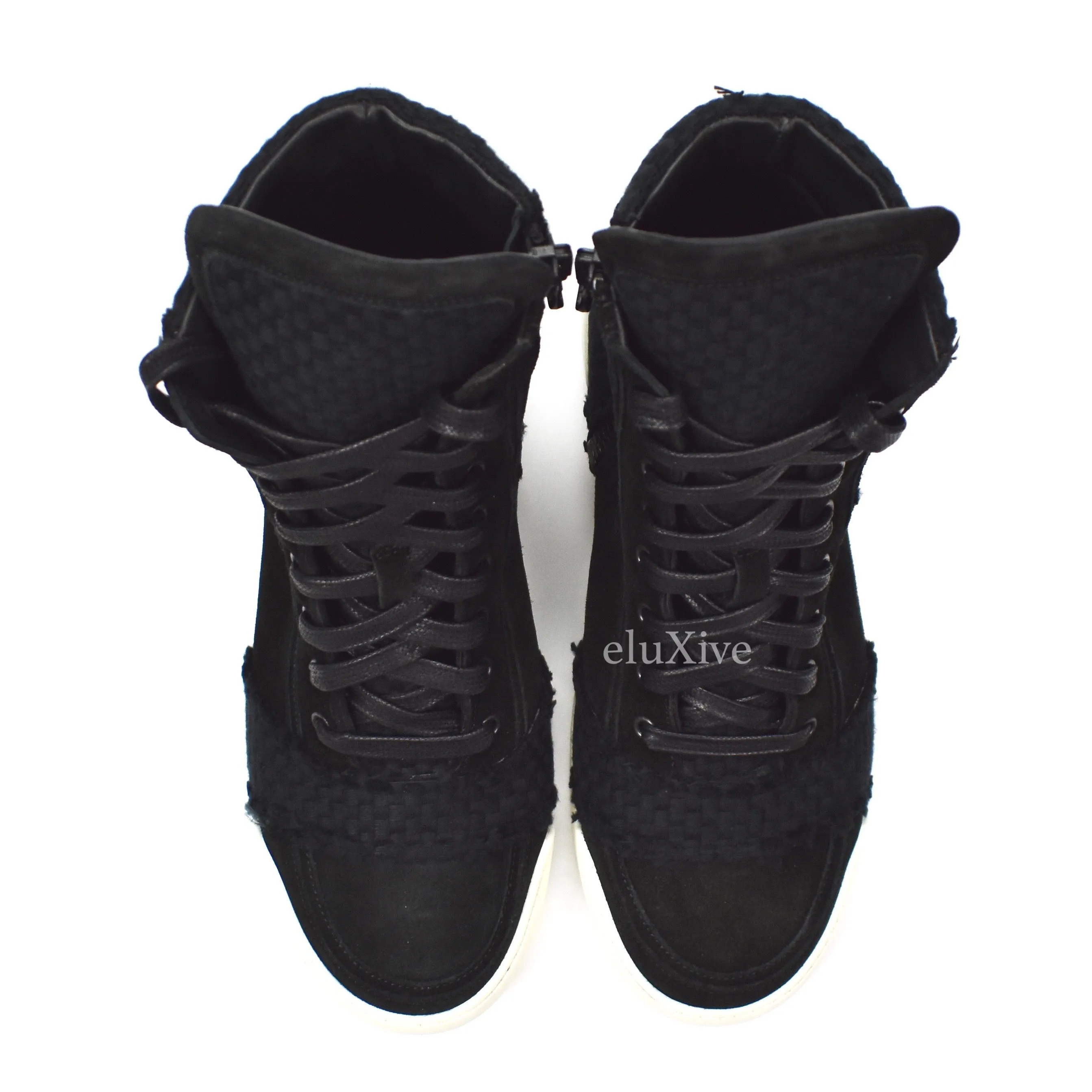 Balmain - FW13 Black Basket Woven Suede Sneakers