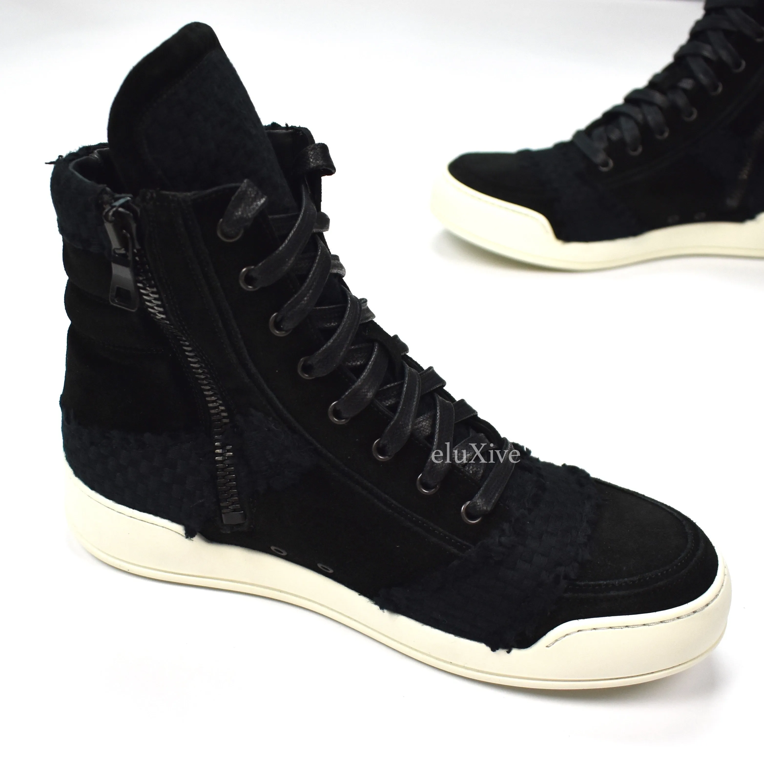 Balmain - FW13 Black Basket Woven Suede Sneakers