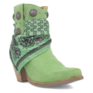 Bandida Lime Suede Silver Concho Bandana Wrapped Booties (DS)