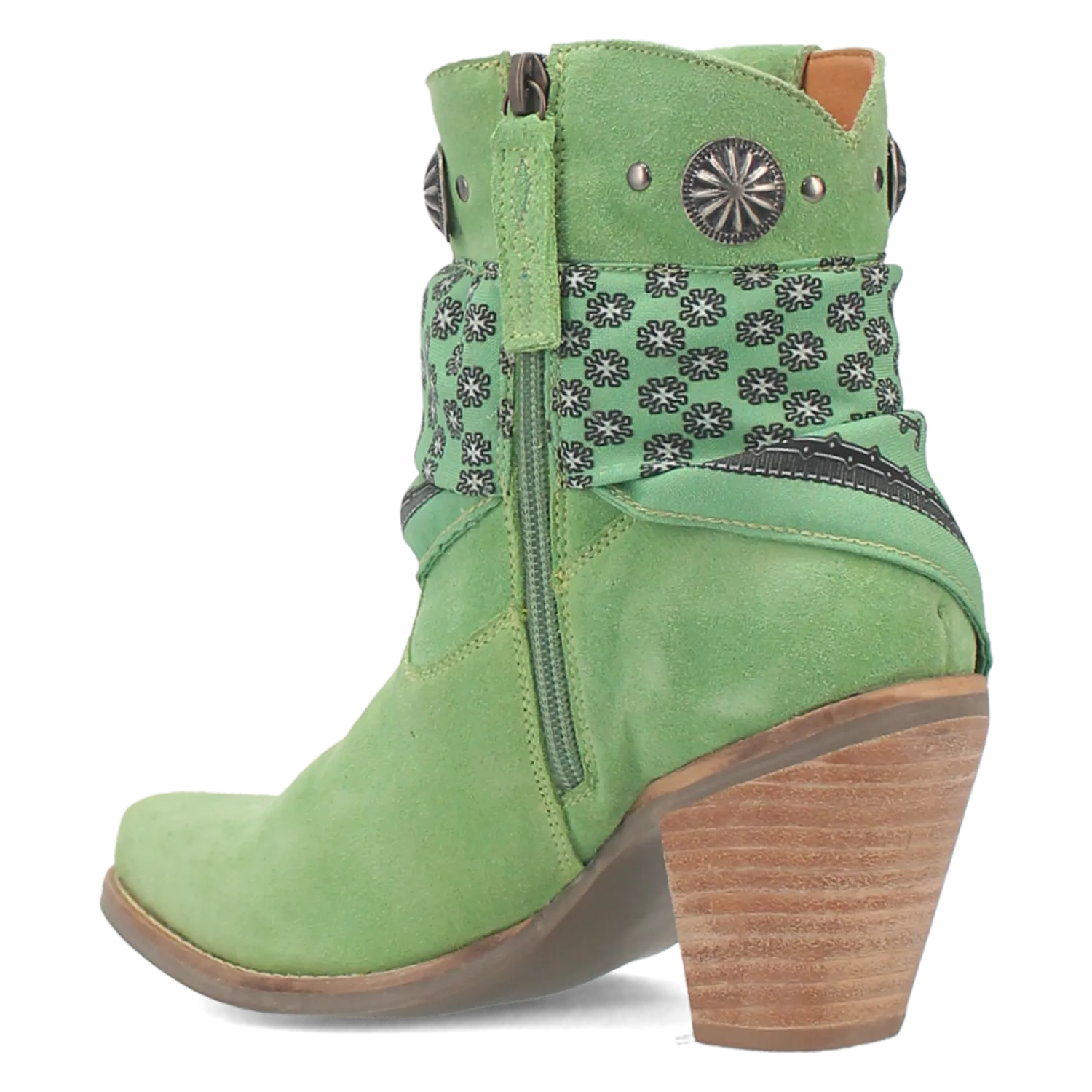 Bandida Lime Suede Silver Concho Bandana Wrapped Booties (DS)
