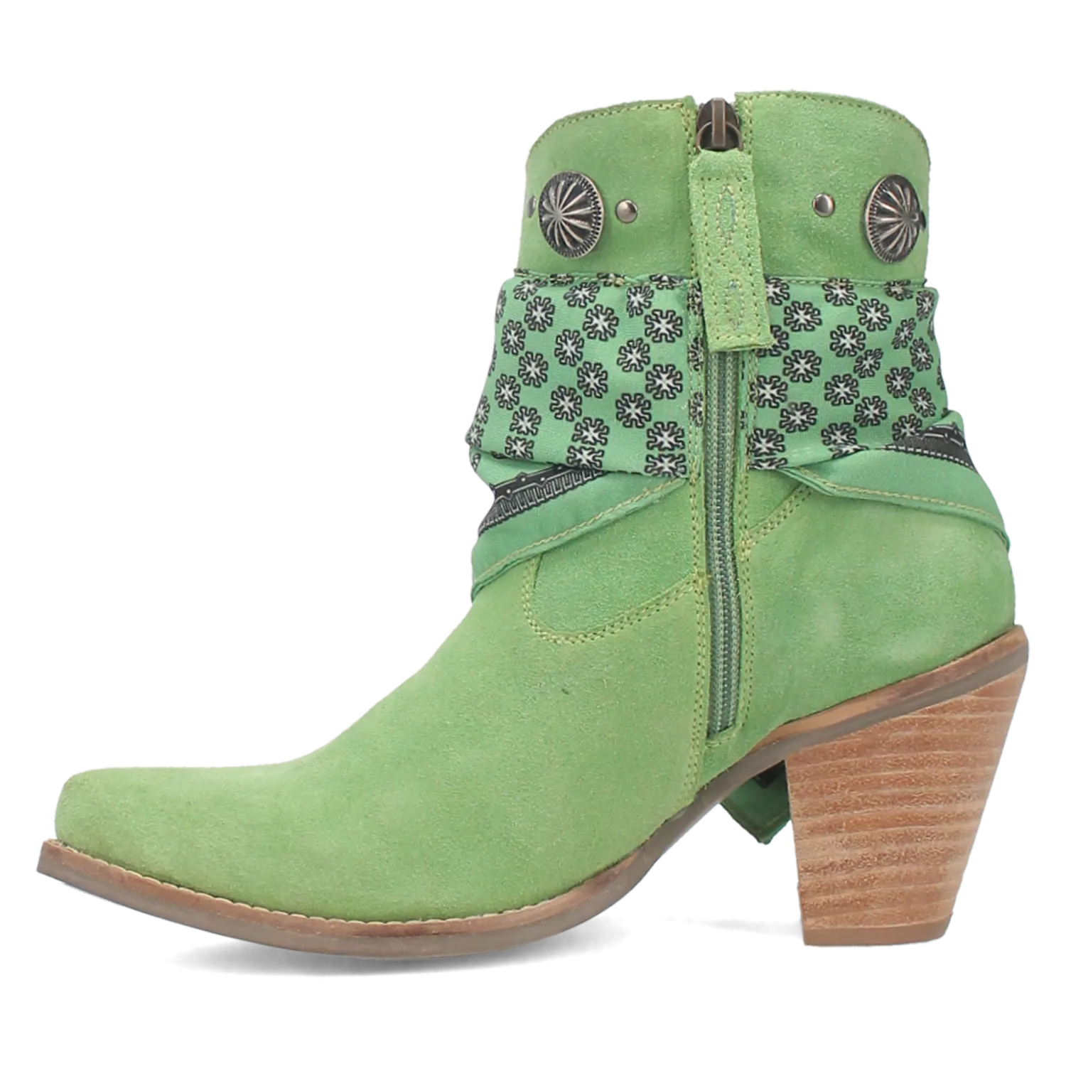 Bandida Lime Suede Silver Concho Bandana Wrapped Booties (DS)