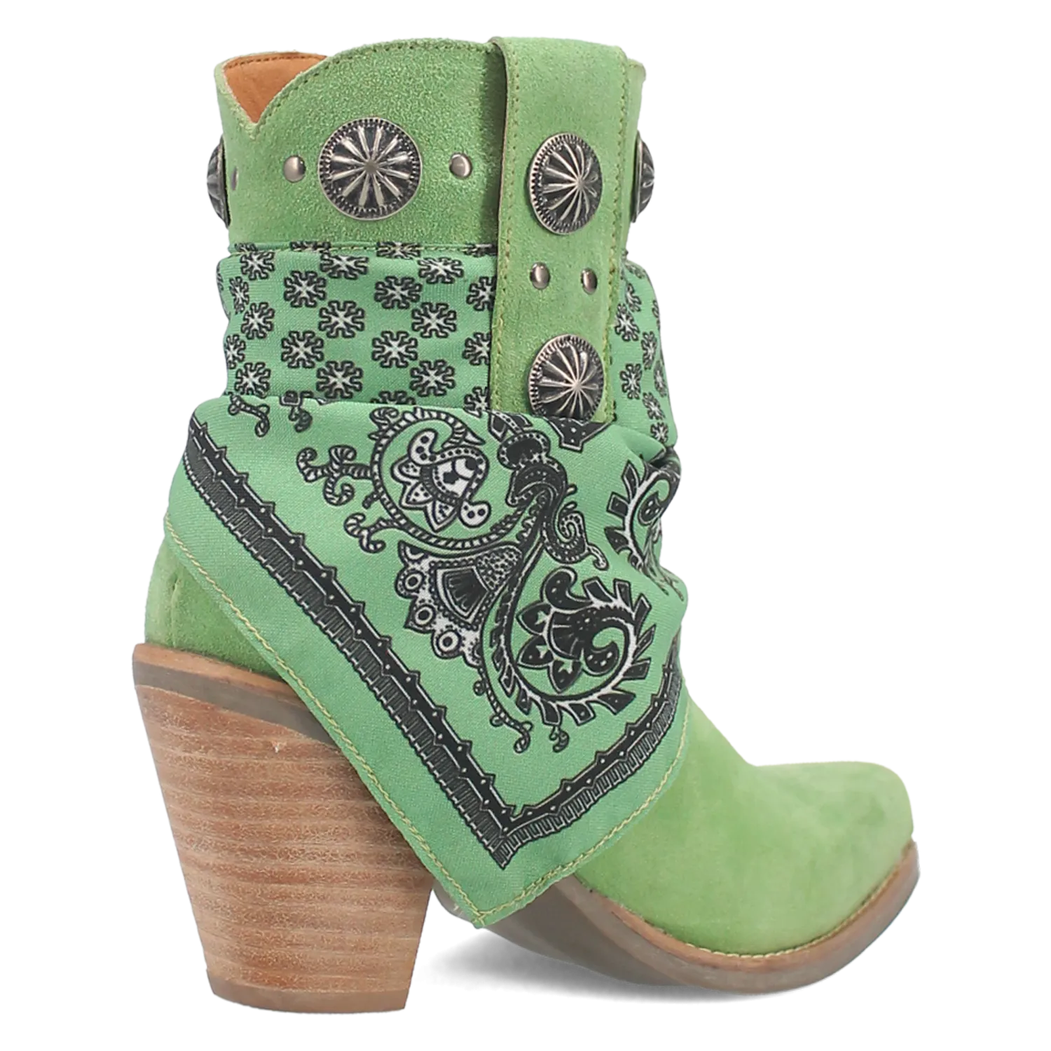 Bandida Lime Suede Silver Concho Bandana Wrapped Booties (DS)