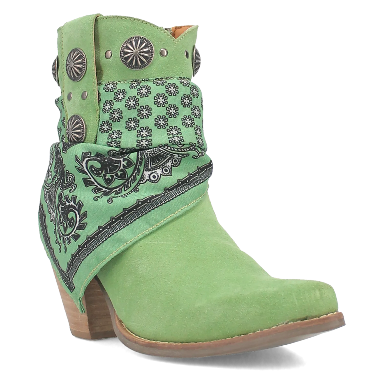 Bandida Lime Suede Silver Concho Bandana Wrapped Booties (DS)