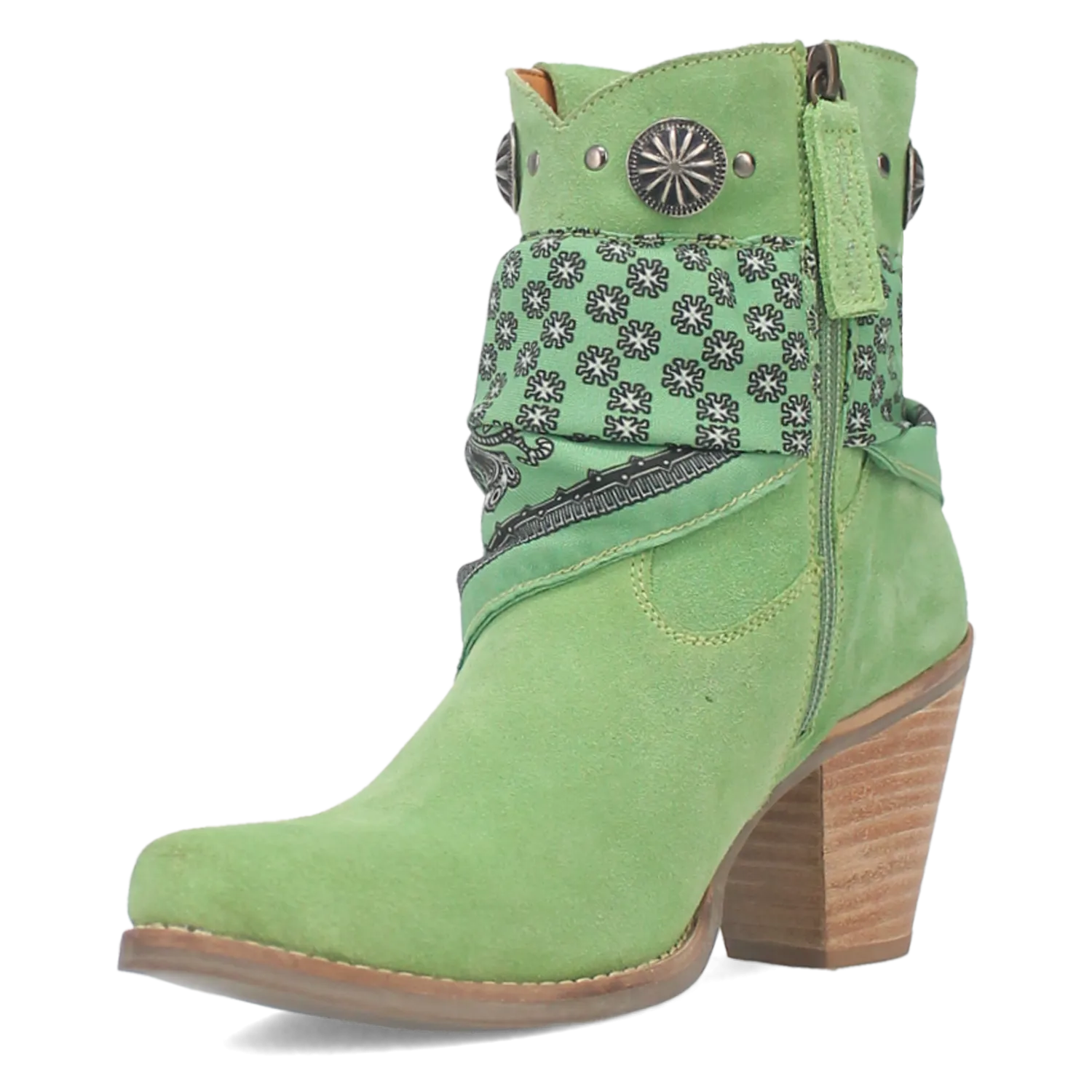 Bandida Lime Suede Silver Concho Bandana Wrapped Booties (DS)