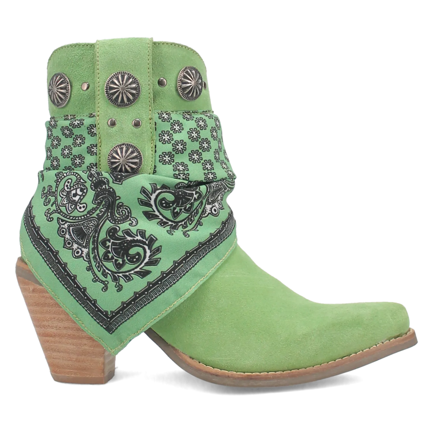 Bandida Lime Suede Silver Concho Bandana Wrapped Booties (DS)