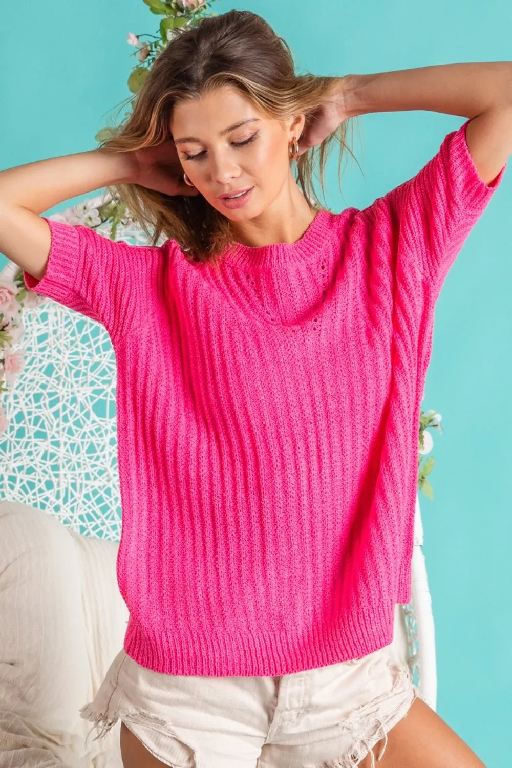 BiBi™ | Round Neck Short Sleeve Knit Top