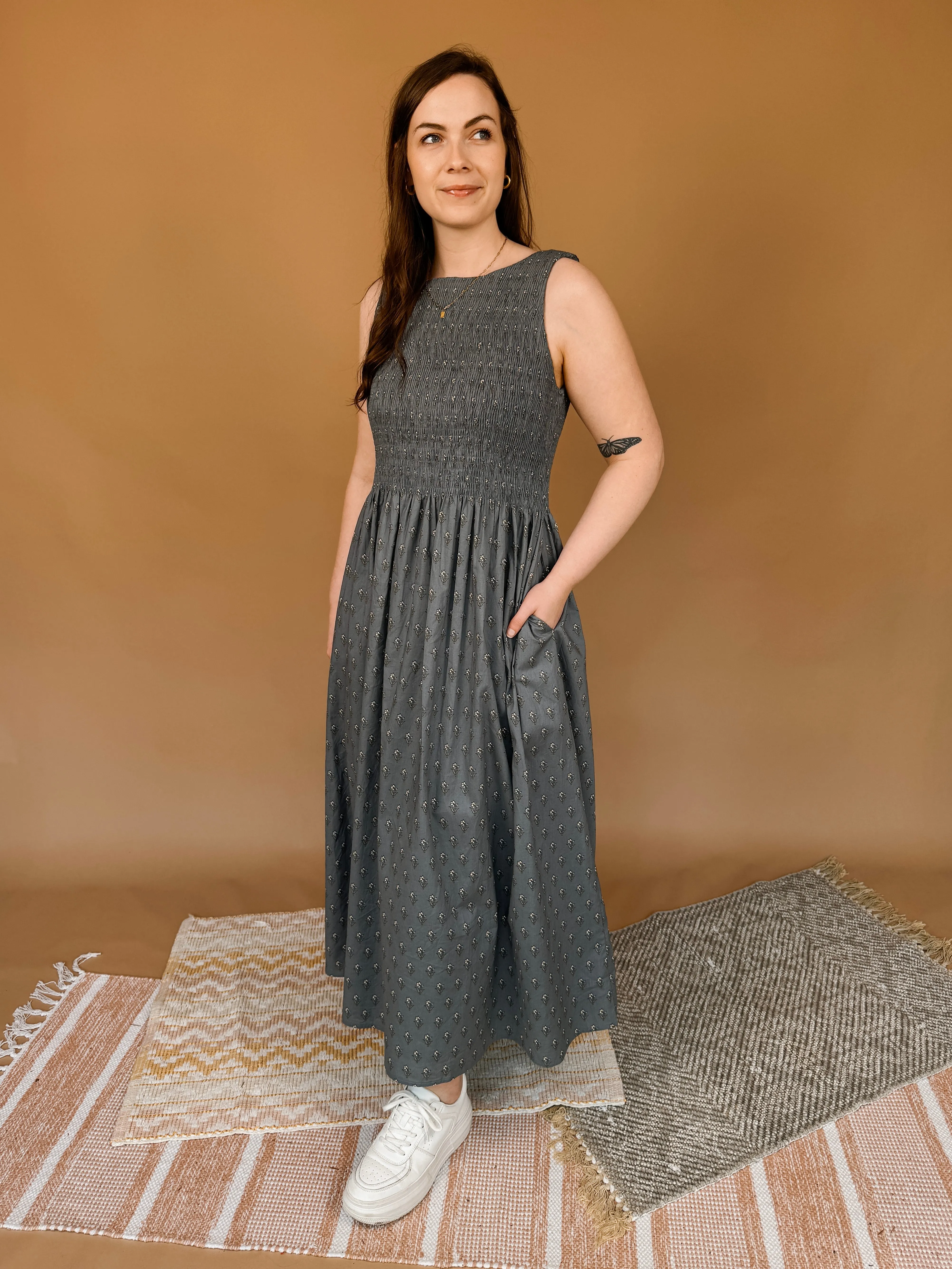 Buffy Boat Neck Floral Maxi Dress