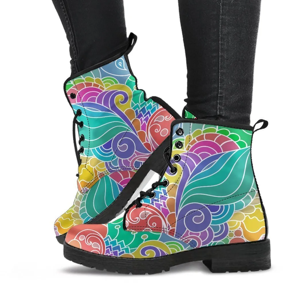 Combat Boots - Beautiful Colorful Doodle | Vegan Leather Lace Up Boots Women, Handmade Lace Up Boots, Aesthetic Shoes, Sorority Shoes