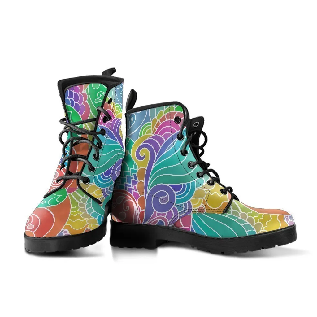 Combat Boots - Beautiful Colorful Doodle | Vegan Leather Lace Up Boots Women, Handmade Lace Up Boots, Aesthetic Shoes, Sorority Shoes