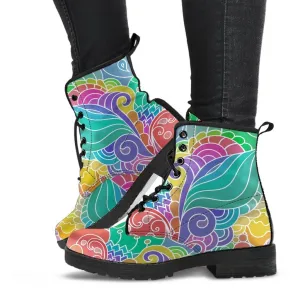 Combat Boots - Beautiful Colorful Doodle | Vegan Leather Lace Up Boots Women, Handmade Lace Up Boots, Aesthetic Shoes, Sorority Shoes