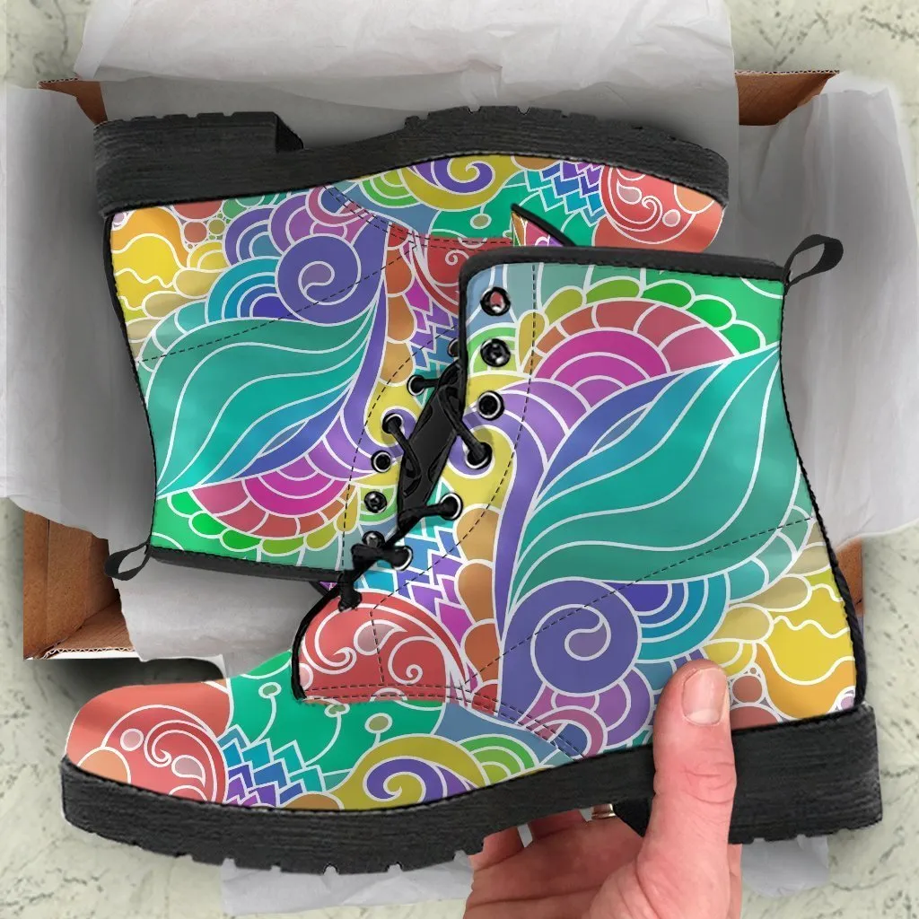 Combat Boots - Beautiful Colorful Doodle | Vegan Leather Lace Up Boots Women, Handmade Lace Up Boots, Aesthetic Shoes, Sorority Shoes