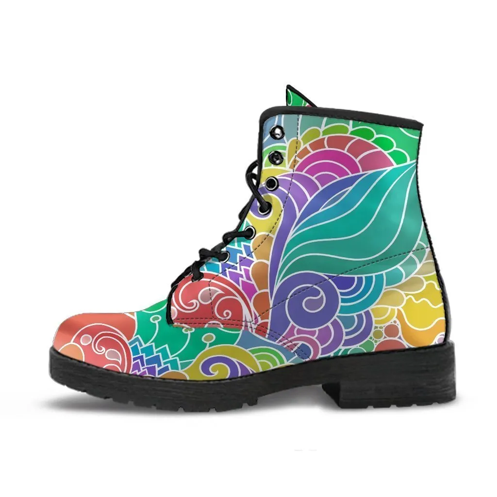 Combat Boots - Beautiful Colorful Doodle | Vegan Leather Lace Up Boots Women, Handmade Lace Up Boots, Aesthetic Shoes, Sorority Shoes