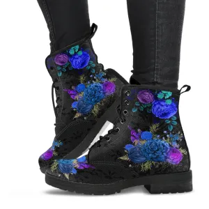 Combat Boots - Beautiful Flowers #101 | Women's Black Hipster Boots, Custom Shoes, Women's Boots, Vegan Leather Lace Up Boots Women