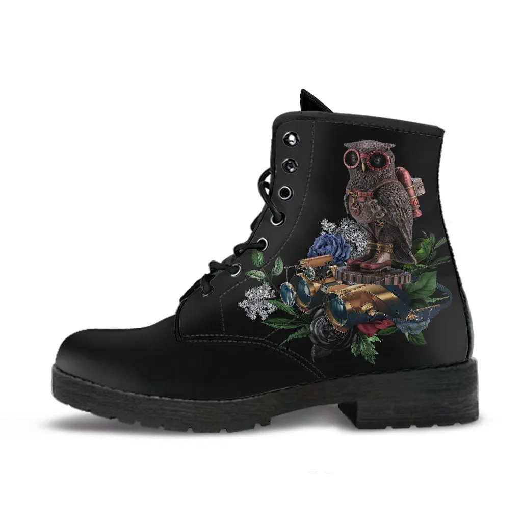 Combat Boots - Steampunk Inspired Design #12 Black | Women's Black Hipster Boots, Handmade Boots, Custom Shoes, Women's Boots