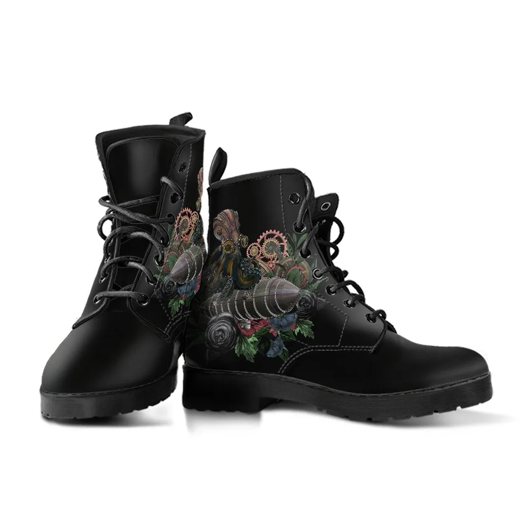 Combat Boots - Steampunk Inspired Design #12 Black | Women's Black Hipster Boots, Handmade Boots, Custom Shoes, Women's Boots
