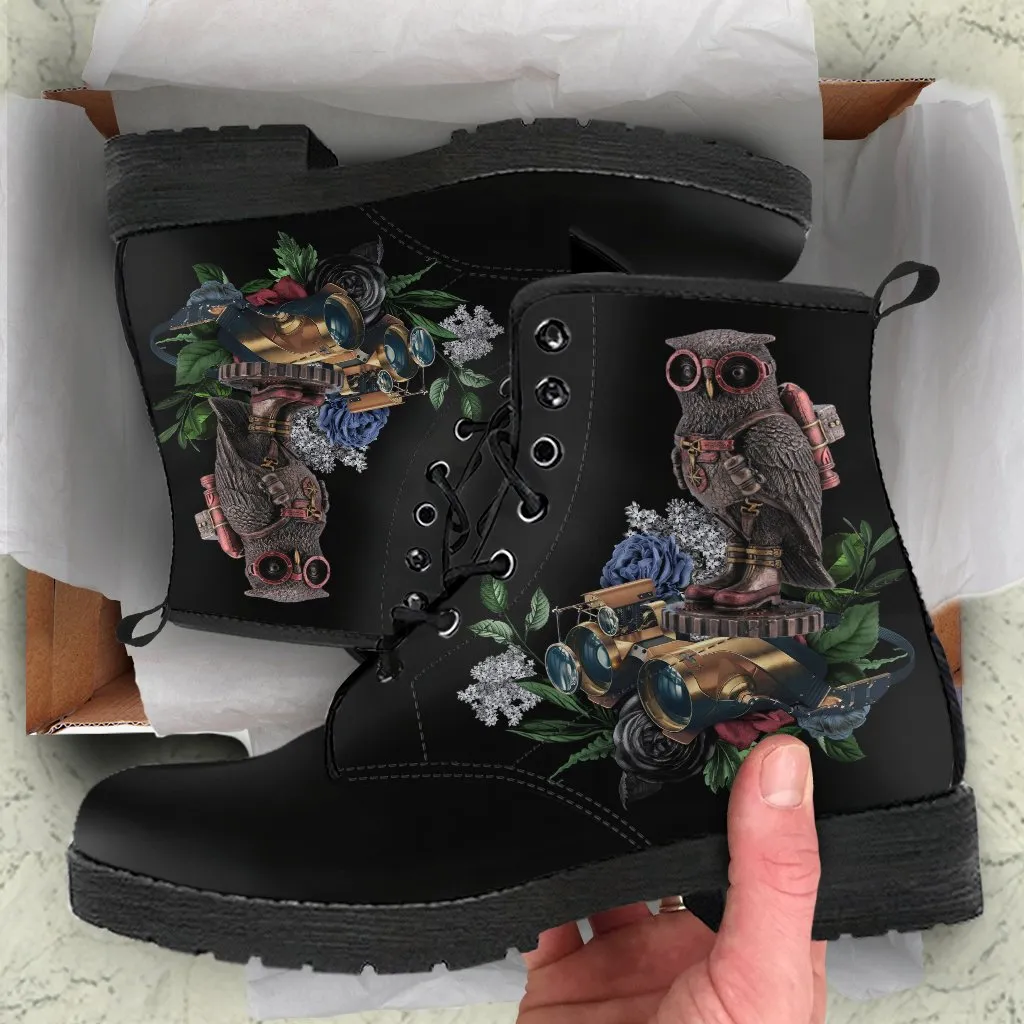 Combat Boots - Steampunk Inspired Design #12 Black | Women's Black Hipster Boots, Handmade Boots, Custom Shoes, Women's Boots