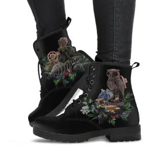Combat Boots - Steampunk Inspired Design #12 Black | Women's Black Hipster Boots, Handmade Boots, Custom Shoes, Women's Boots