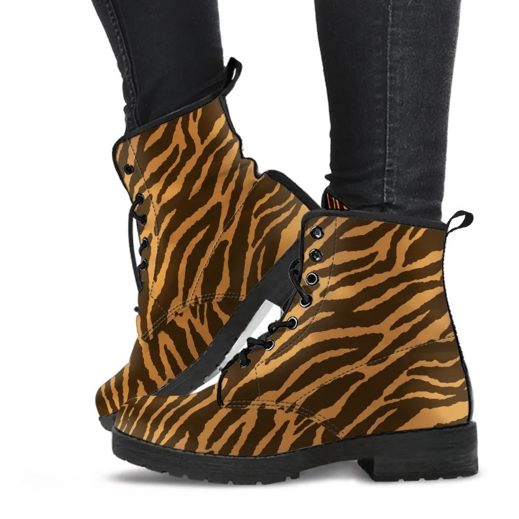 Combat Boots - Tiger Print | Boho Shoes, Handmade Lace Up Boots, Vegan Leather Lace Up Boots
