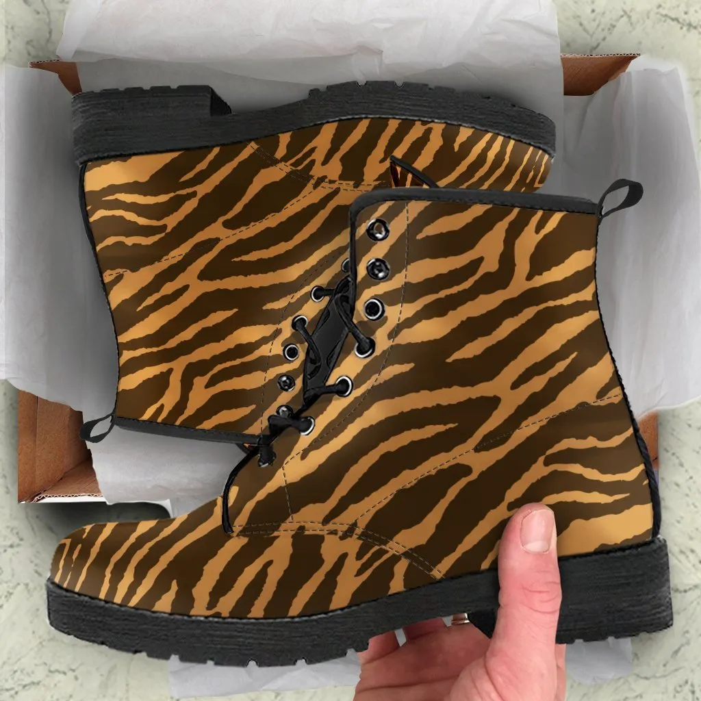 Combat Boots - Tiger Print | Boho Shoes, Handmade Lace Up Boots, Vegan Leather Lace Up Boots
