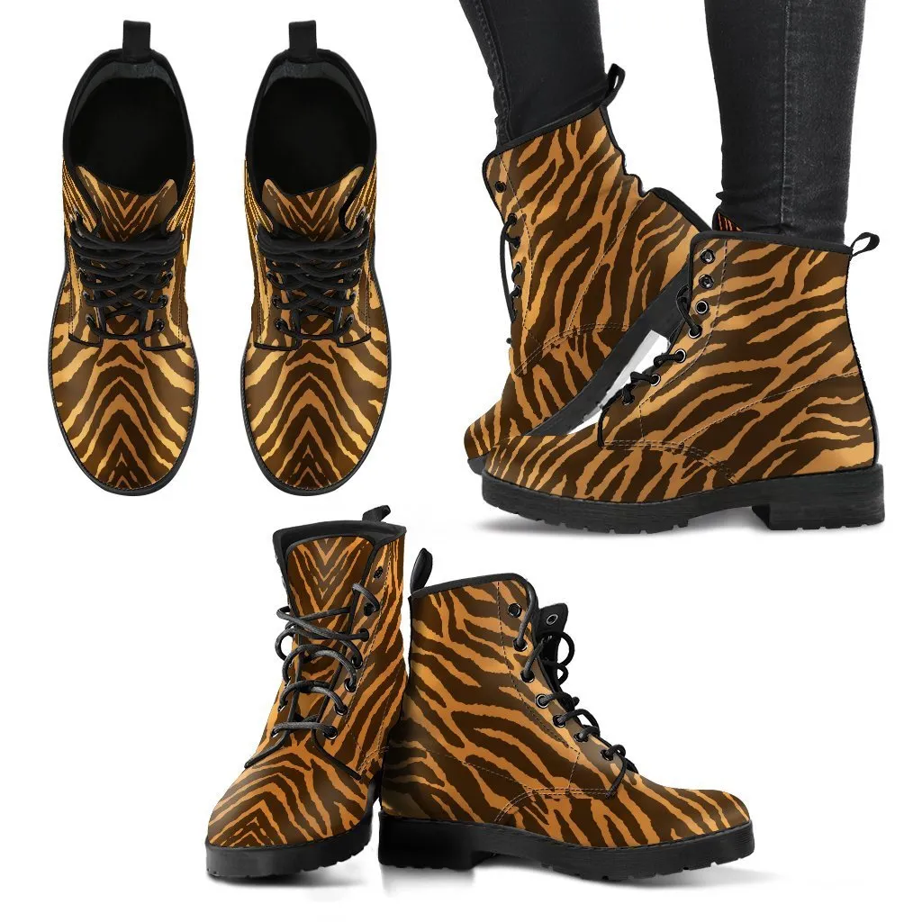 Combat Boots - Tiger Print | Boho Shoes, Handmade Lace Up Boots, Vegan Leather Lace Up Boots
