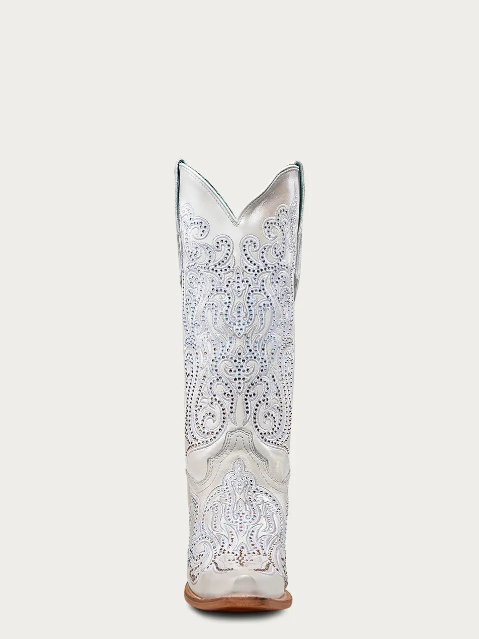 Corral Women's White Embroidery & Crystals Snip Toe Western Boot