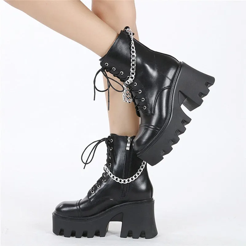 E-Girl Motorcycle Platform Boots with Chain
