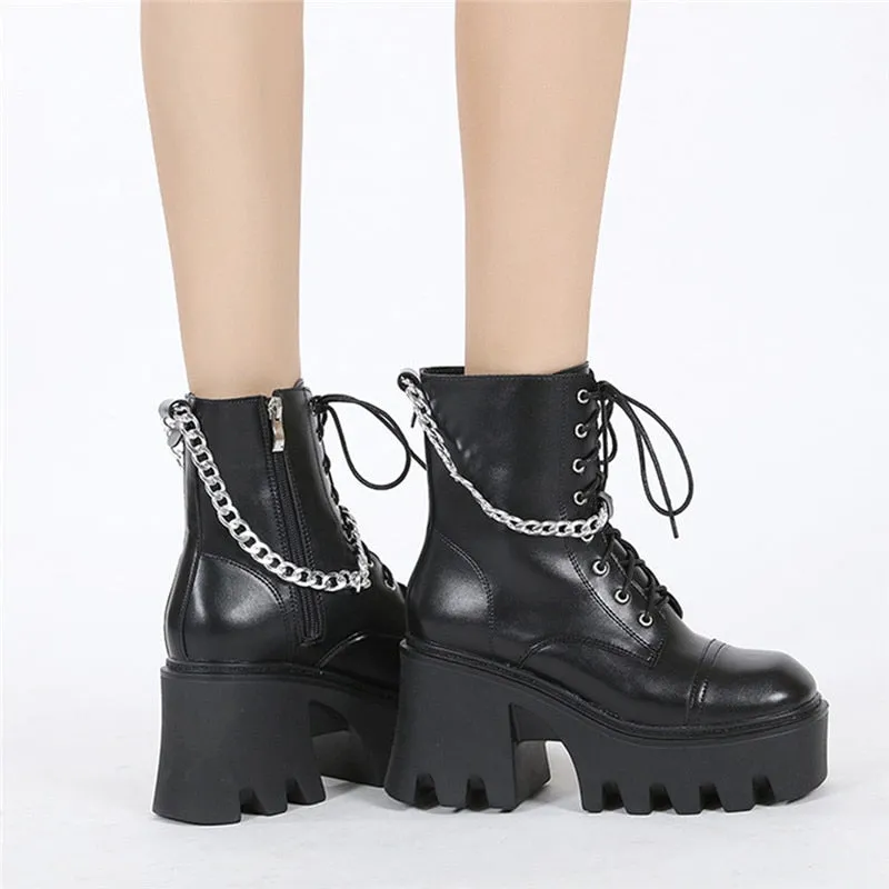 E-Girl Motorcycle Platform Boots with Chain