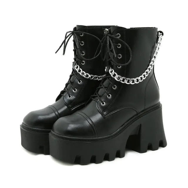 E-Girl Motorcycle Platform Boots with Chain