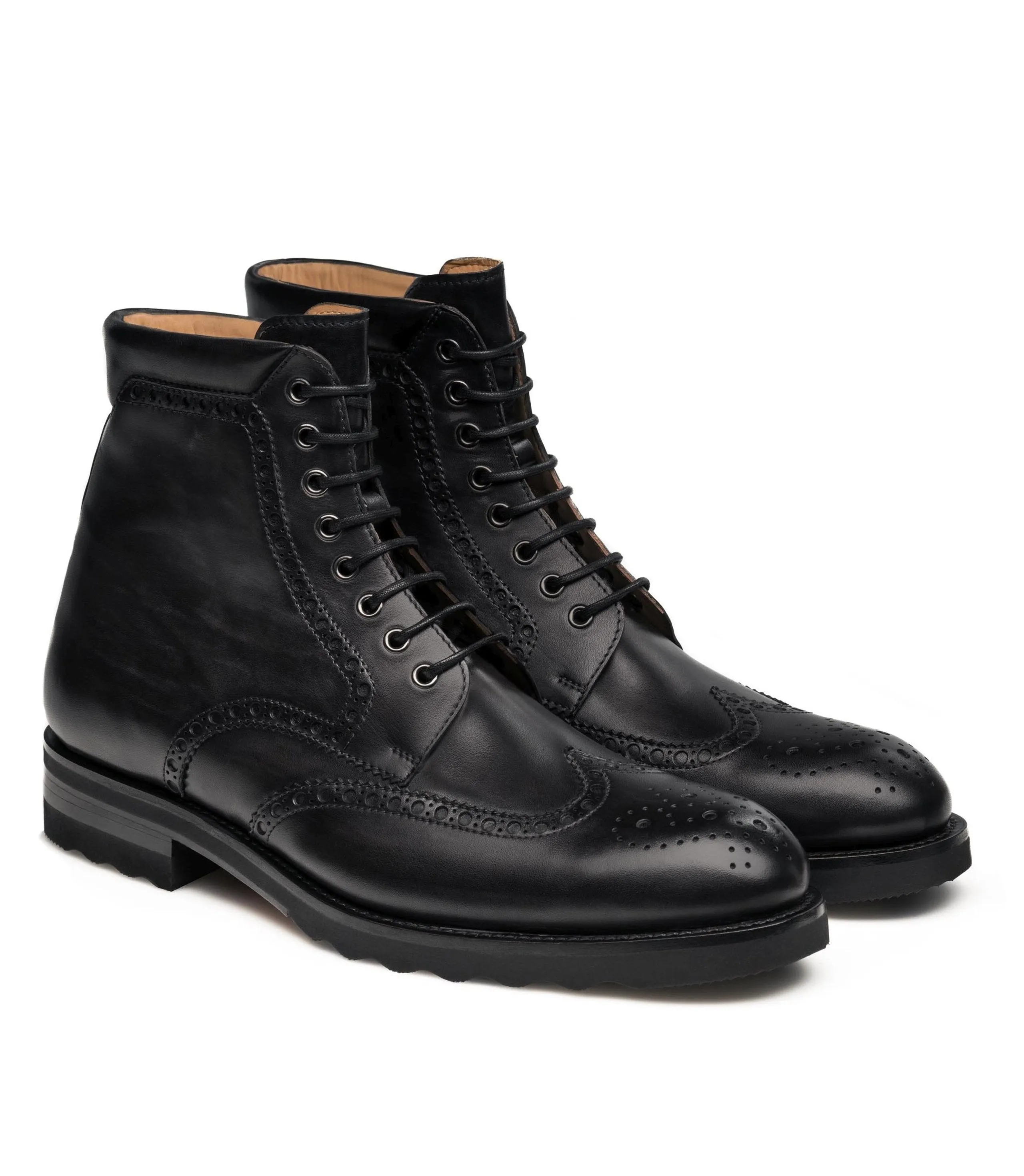 Flat Feet Shoes - Black Leather Rennes Chunky Derby Boots with Arch Support - Hiking and Trekking Boots