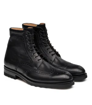 Flat Feet Shoes - Black Leather Rennes Chunky Derby Boots with Arch Support - Hiking and Trekking Boots