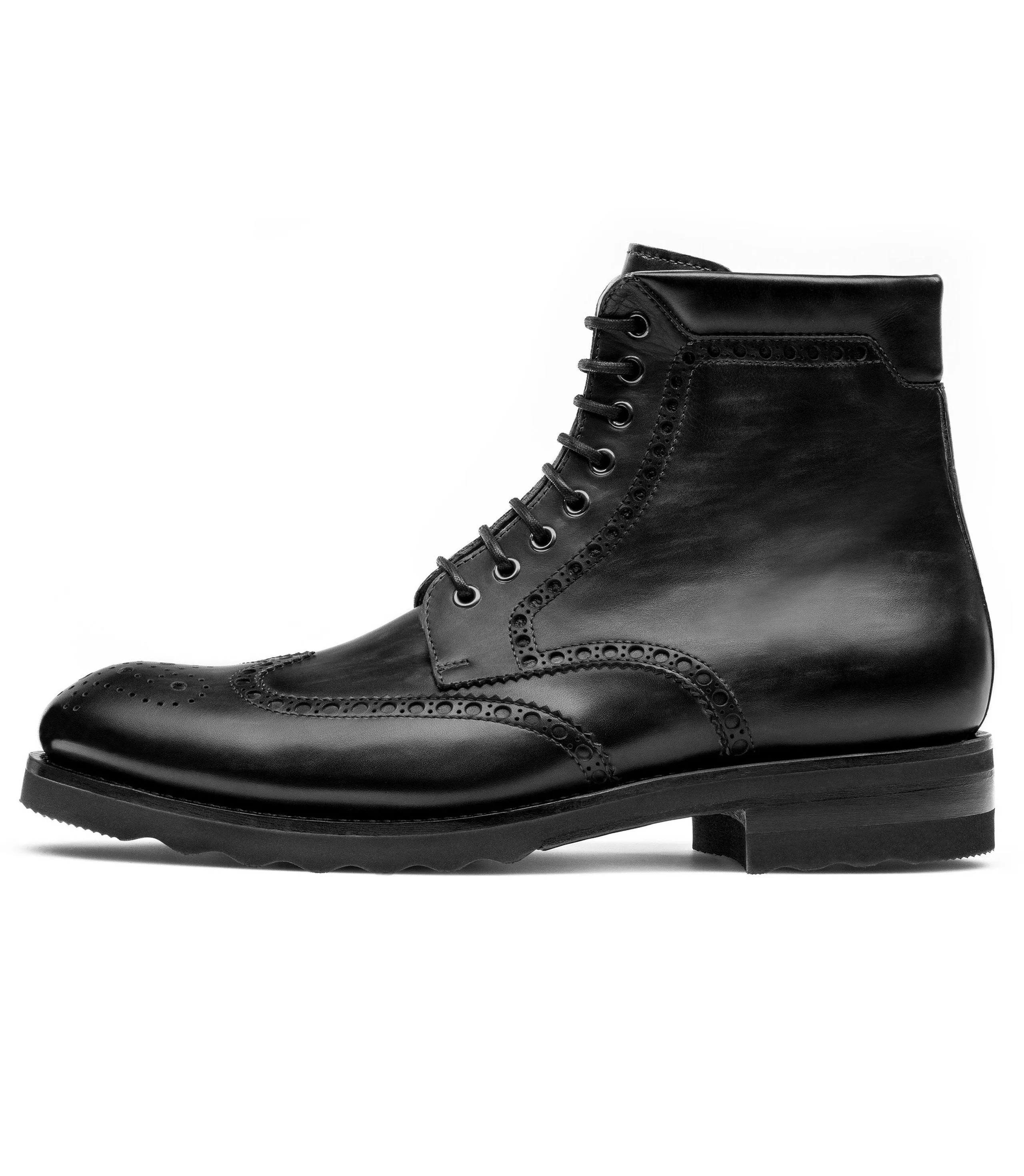 Flat Feet Shoes - Black Leather Rennes Chunky Derby Boots with Arch Support - Hiking and Trekking Boots