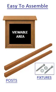 Free-Standing 20 x 20 Outdoor Message Center Letter Board on Posts  | Eco-Design Faux Wood Information Board Display