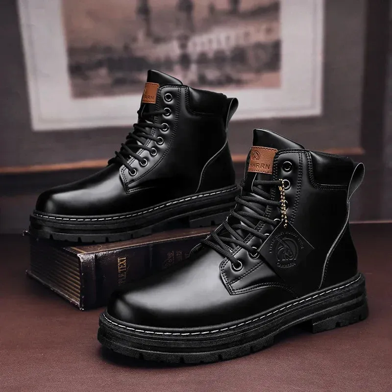 Giles – Men's Winter Lace-Up Faux Leather Ankle Boots