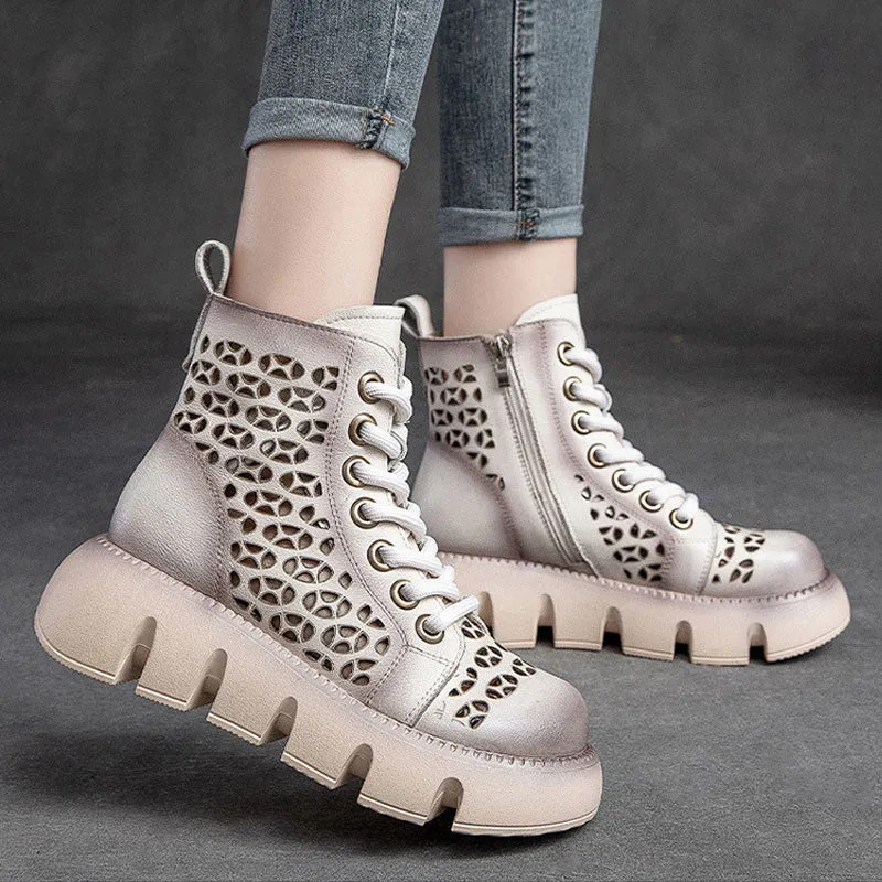 High Top Hollow Thick Sole Solid Color Retro Martin Women's Sandals Boots