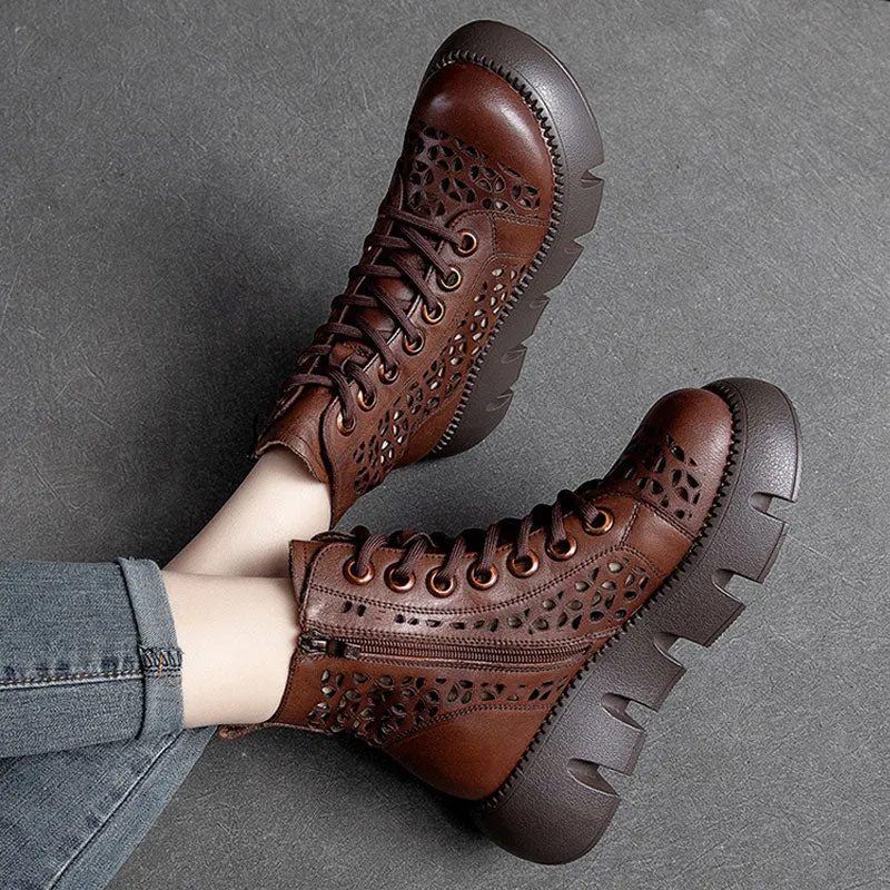 High Top Hollow Thick Sole Solid Color Retro Martin Women's Sandals Boots
