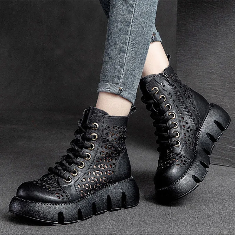 High Top Hollow Thick Sole Solid Color Retro Martin Women's Sandals Boots