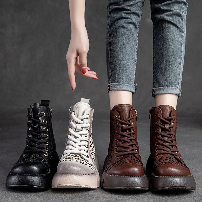 High Top Hollow Thick Sole Solid Color Retro Martin Women's Sandals Boots
