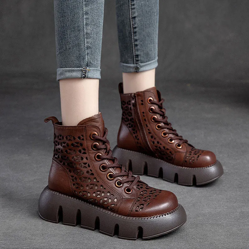 High Top Hollow Thick Sole Solid Color Retro Martin Women's Sandals Boots
