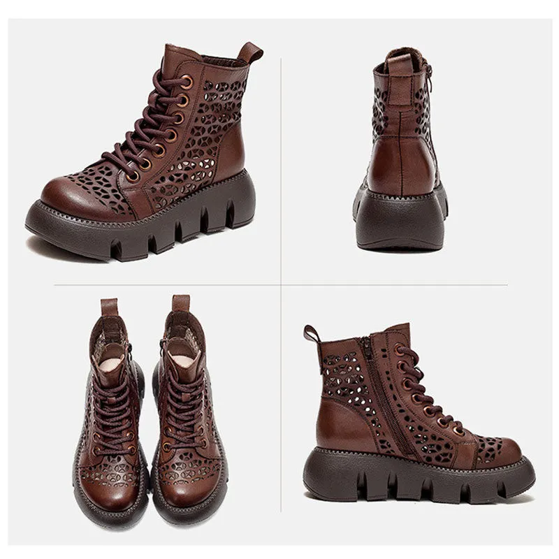 High Top Hollow Thick Sole Solid Color Retro Martin Women's Sandals Boots