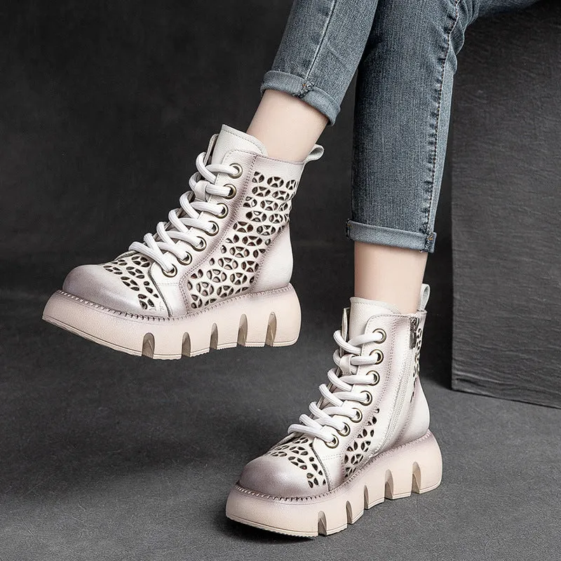 High Top Hollow Thick Sole Solid Color Retro Martin Women's Sandals Boots