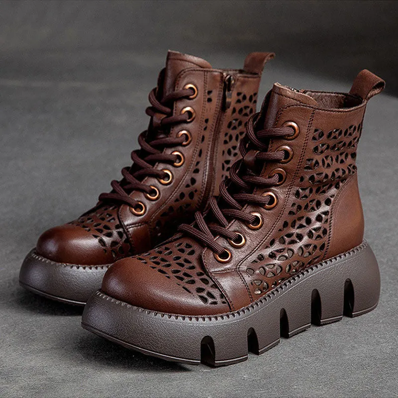 High Top Hollow Thick Sole Solid Color Retro Martin Women's Sandals Boots