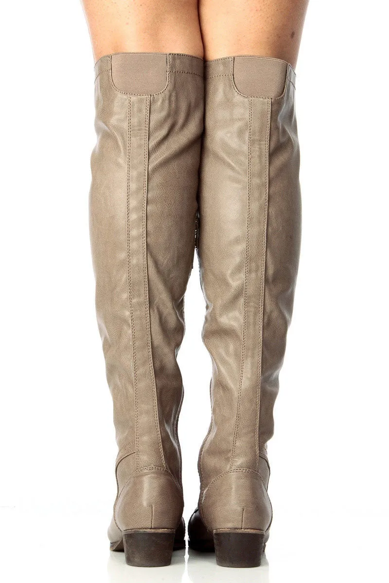 Lace Up Military Over the Knee High Boots Vegan Faux Leather