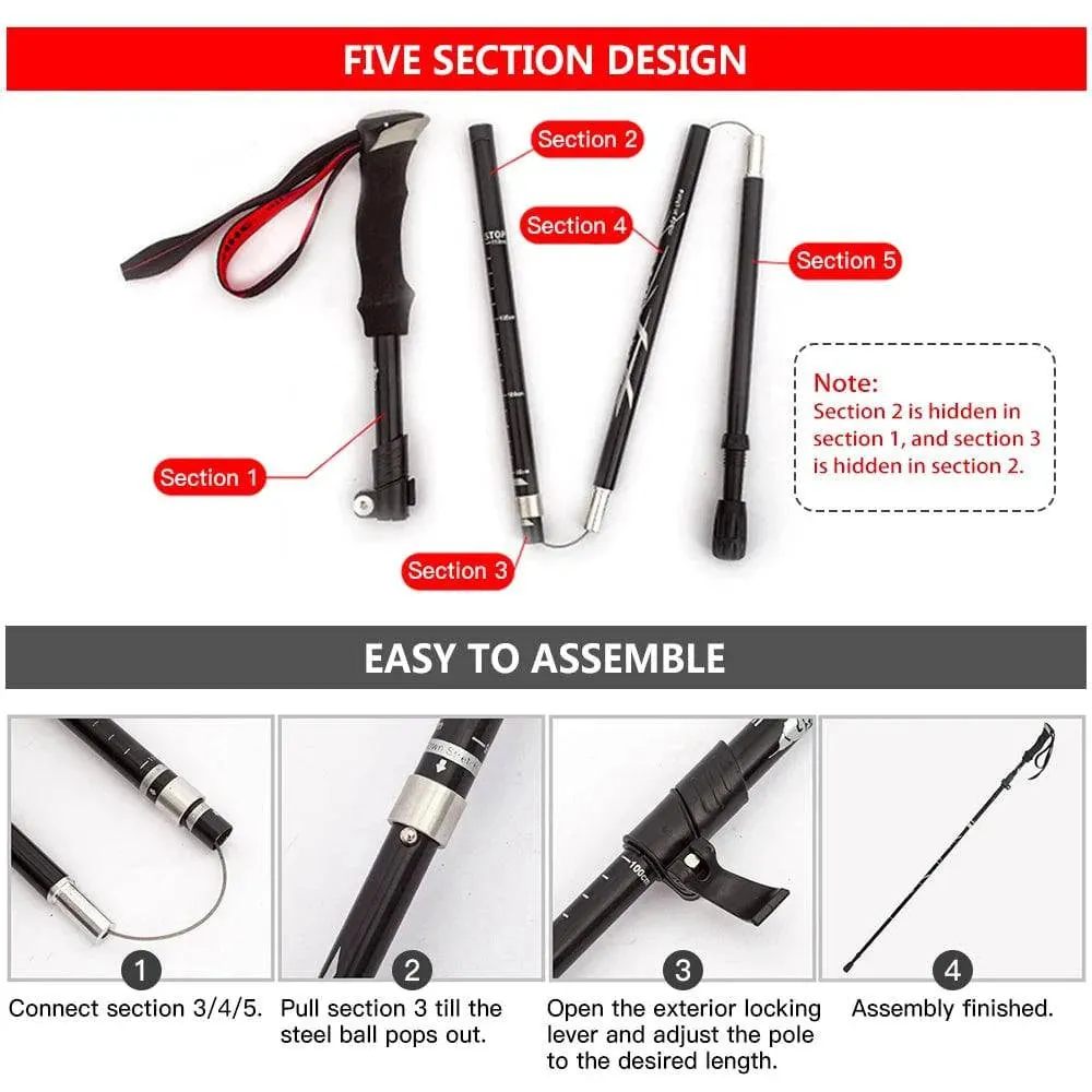 Lightweight Collapsible Trekking Pole Five-fold Walking Stick for Hiking Camping Backpacking