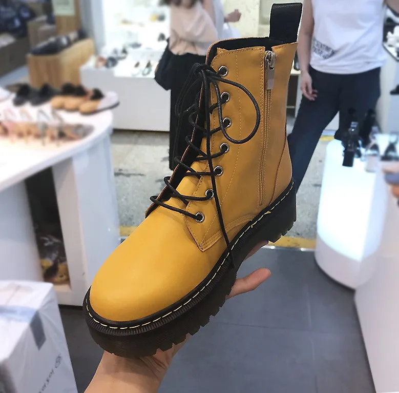 LUXE SEVEN DESIGN CHUNKY LACE UP ANKLE BOOTS