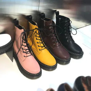 LUXE SEVEN DESIGN CHUNKY LACE UP ANKLE BOOTS