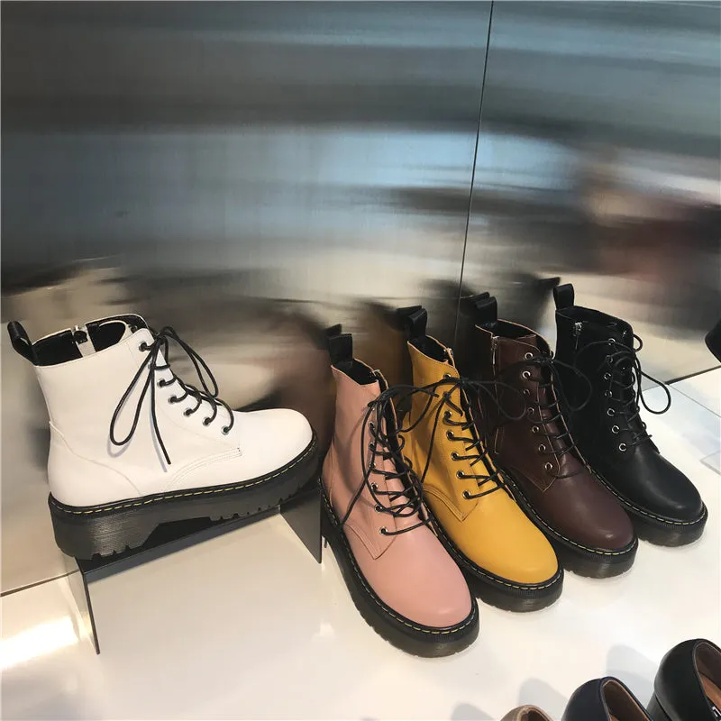 LUXE SEVEN DESIGN CHUNKY LACE UP ANKLE BOOTS